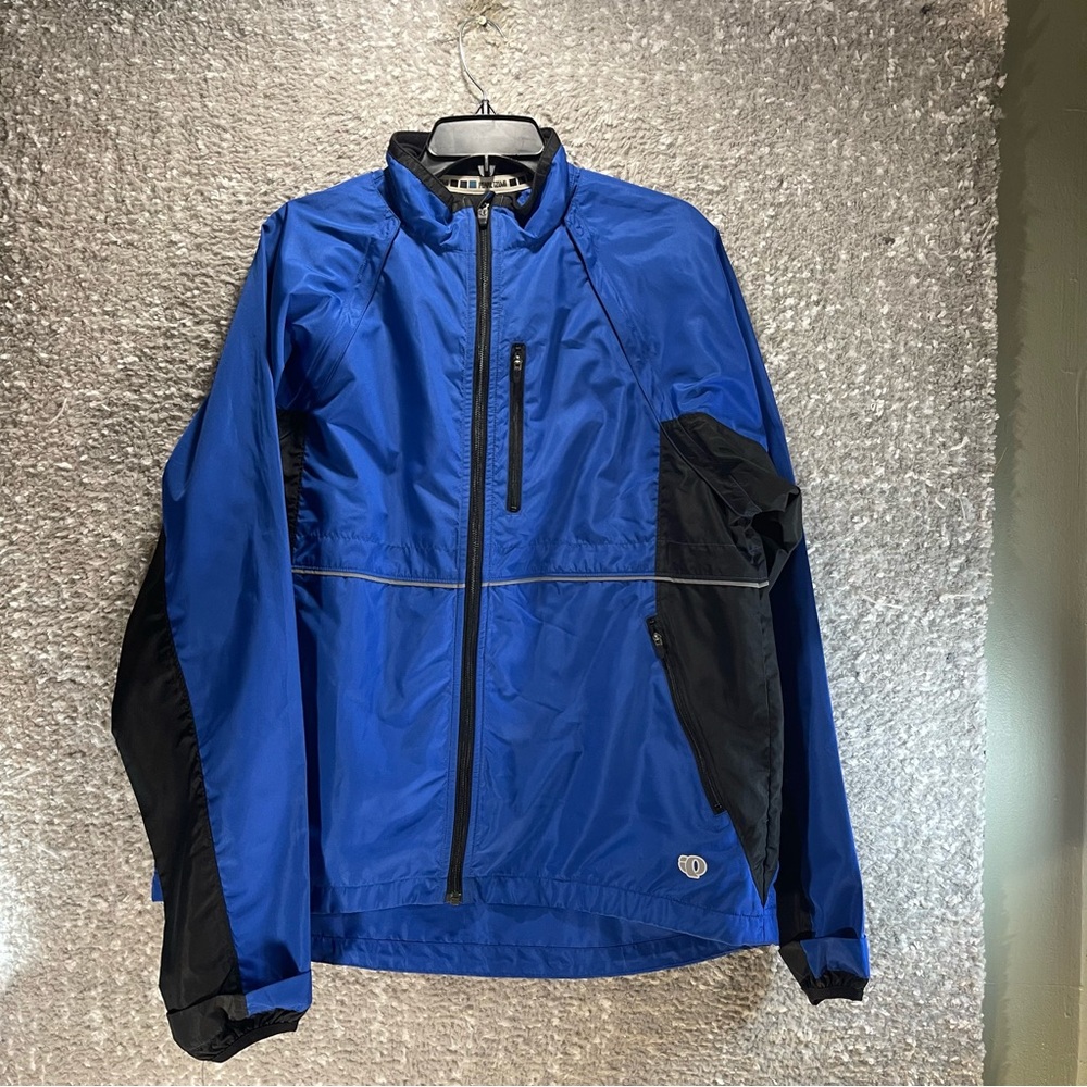 Pearl Izumi Men Large Blue Windbreaker Jacket Full Zip Logo Lightweight